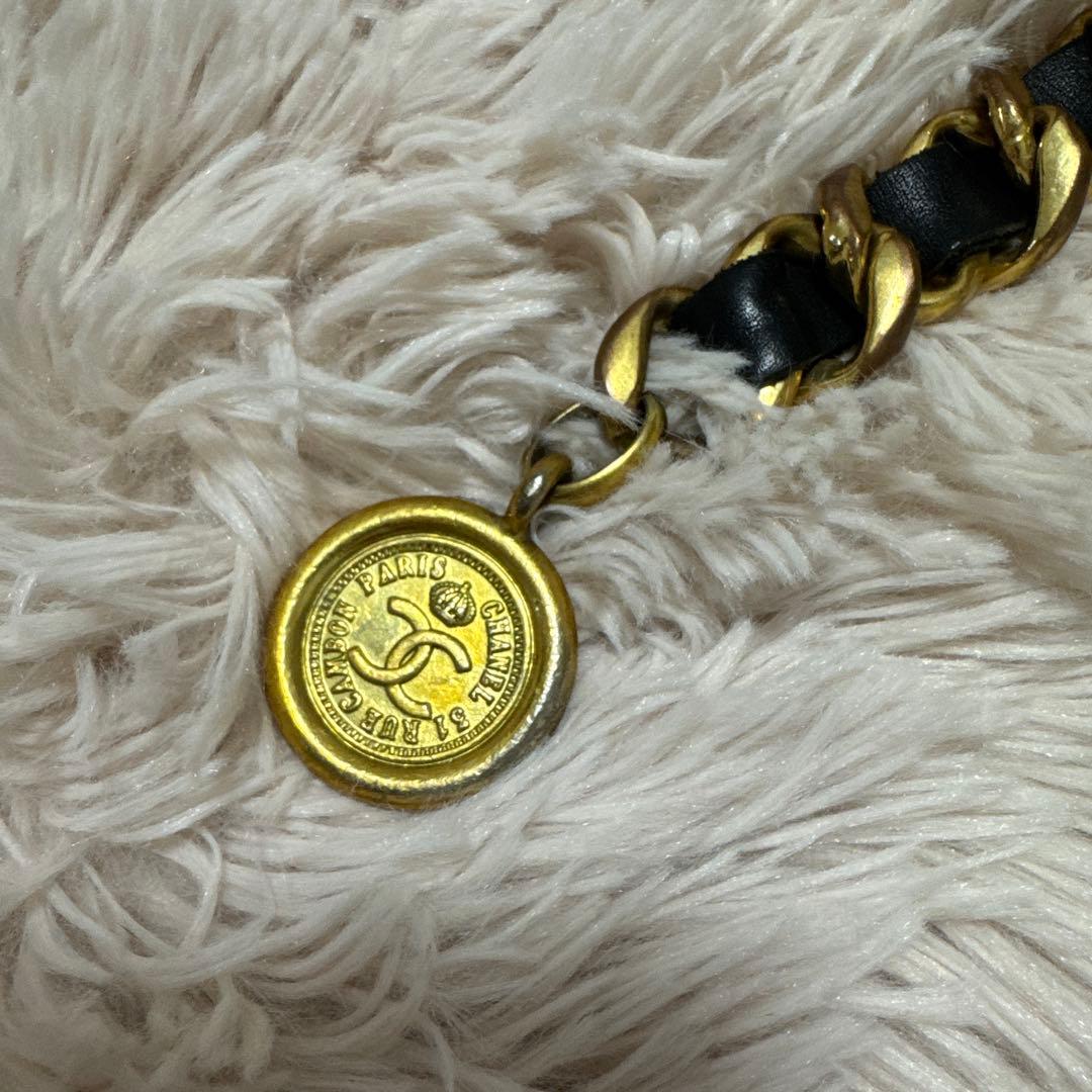 CHANEL シャネル 黒×ゴールド レザーチェーンベルト ヴィンテージ