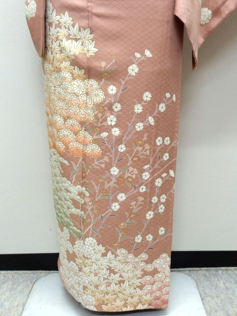 797　半額セール　正絹　作家もの　ダークピンク系　一つ紋　訪問着　4点セット