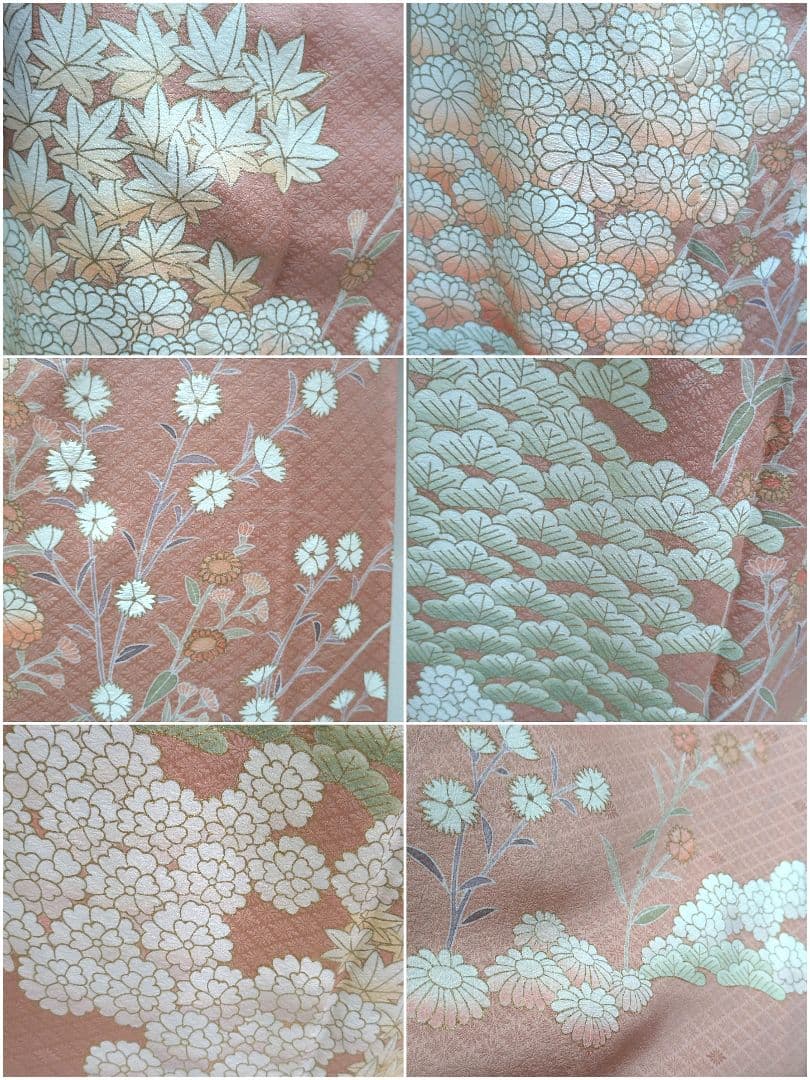 797　半額セール　正絹　作家もの　ダークピンク系　一つ紋　訪問着　4点セット