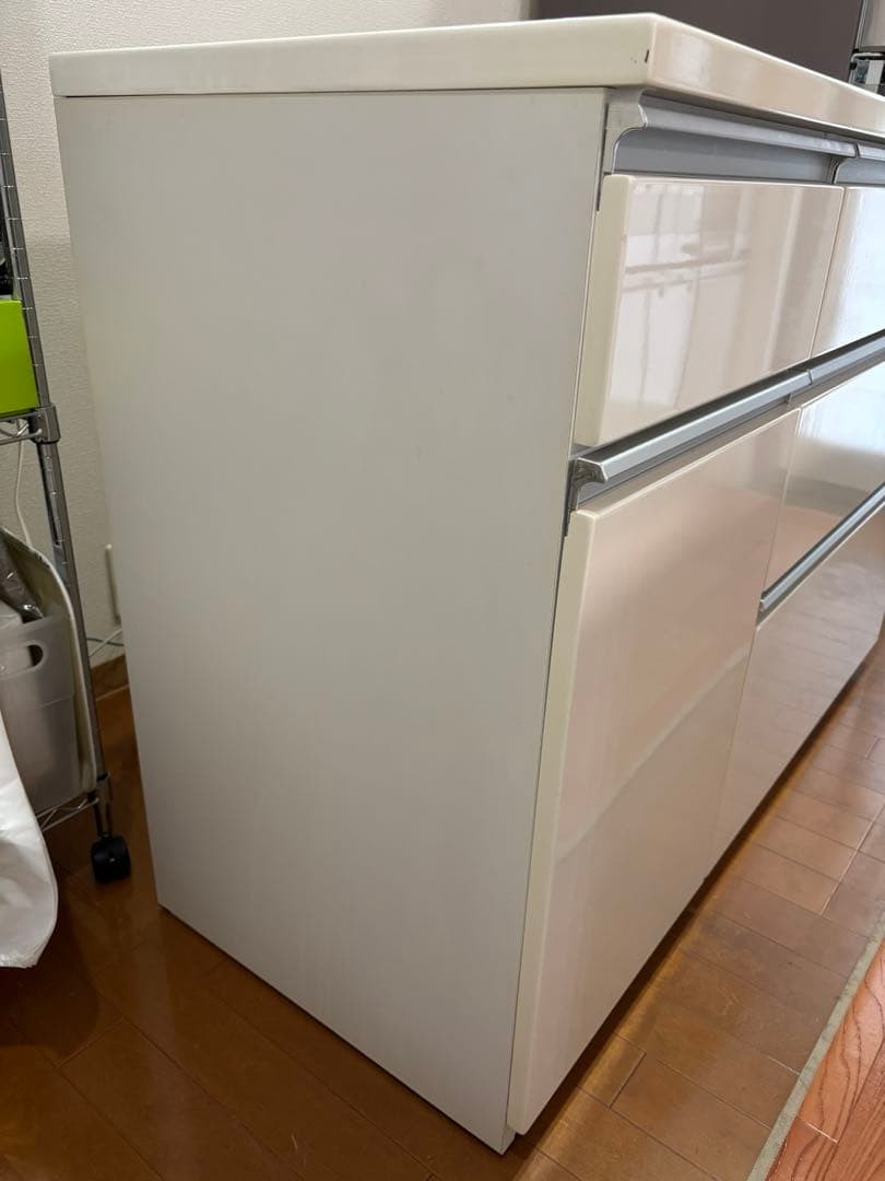 【訳あり・送料込☆】ニトリ 鏡面仕様キッチンカウンター 幅120cmキュリー2白