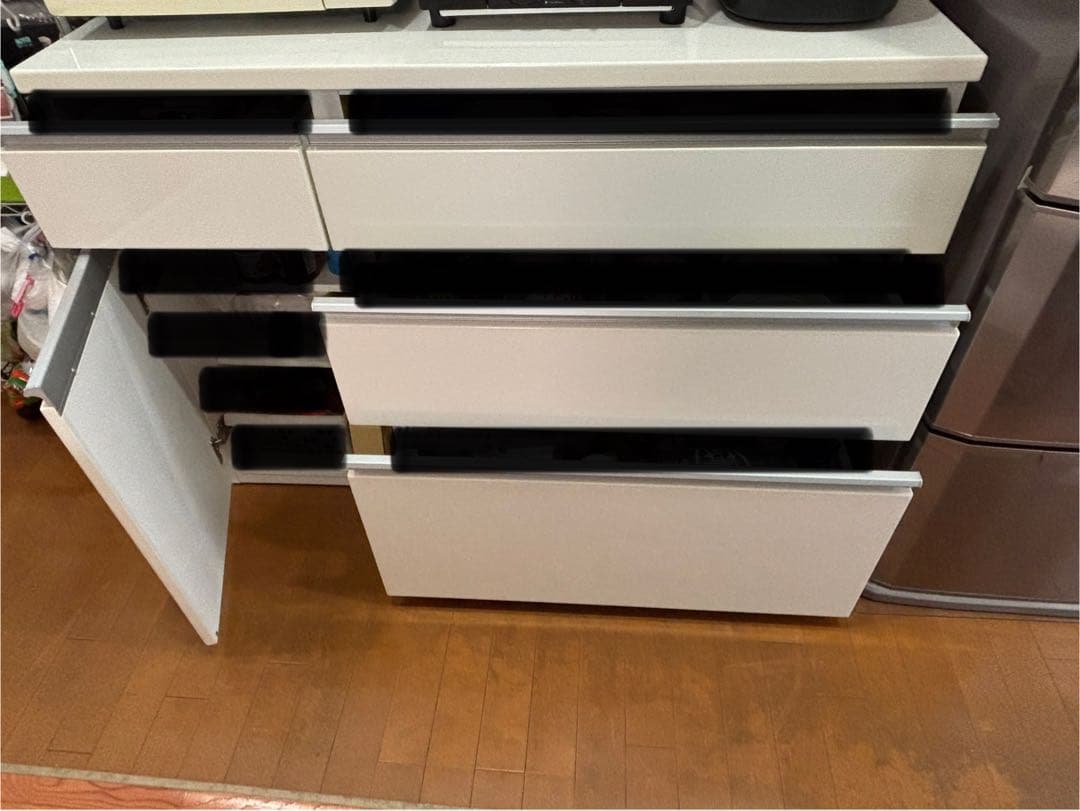 【訳あり・送料込☆】ニトリ 鏡面仕様キッチンカウンター 幅120cmキュリー2白