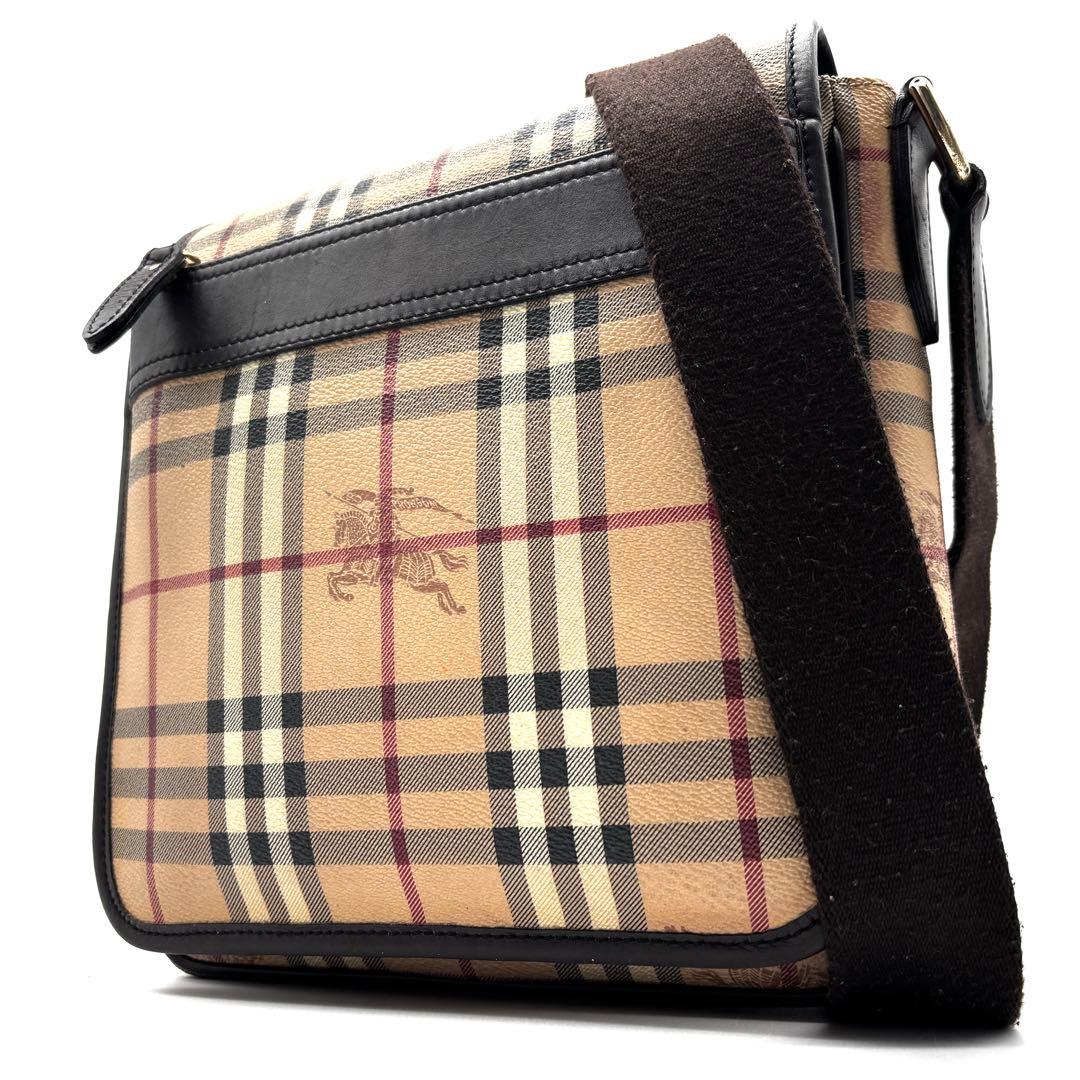 美品 バーバリー ショルダーバッグ ノバチェック ホースロゴ フラップ ベージュ