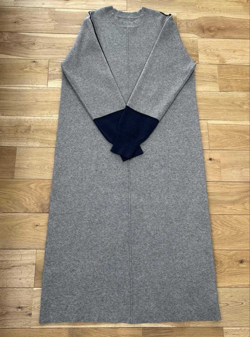 Gready Brilliantライン配色ミラノリブワンピース　グレー