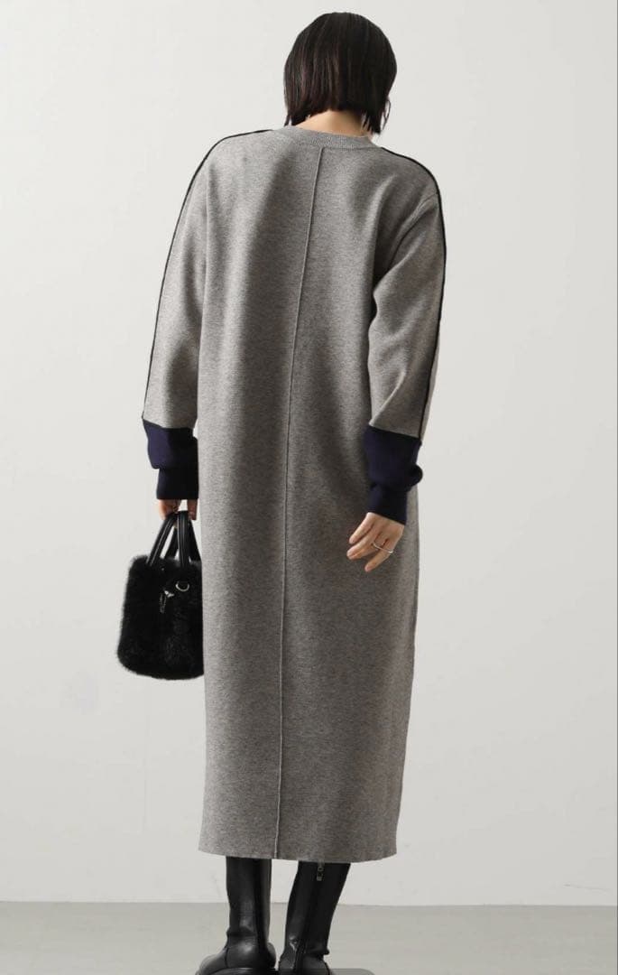 Gready Brilliantライン配色ミラノリブワンピース　グレー