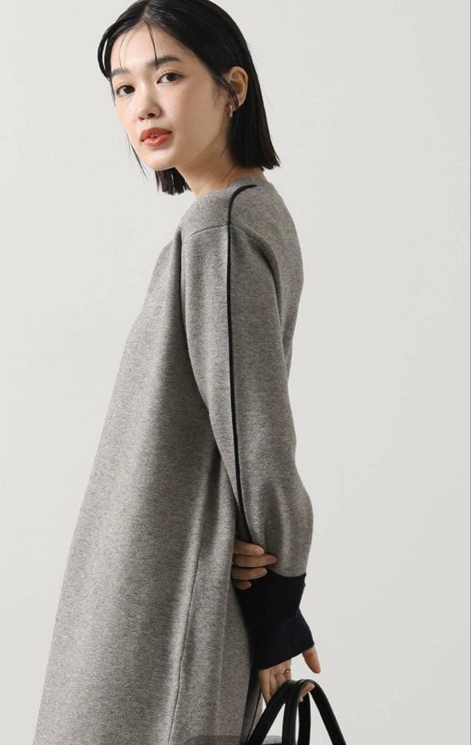 Gready Brilliantライン配色ミラノリブワンピース　グレー