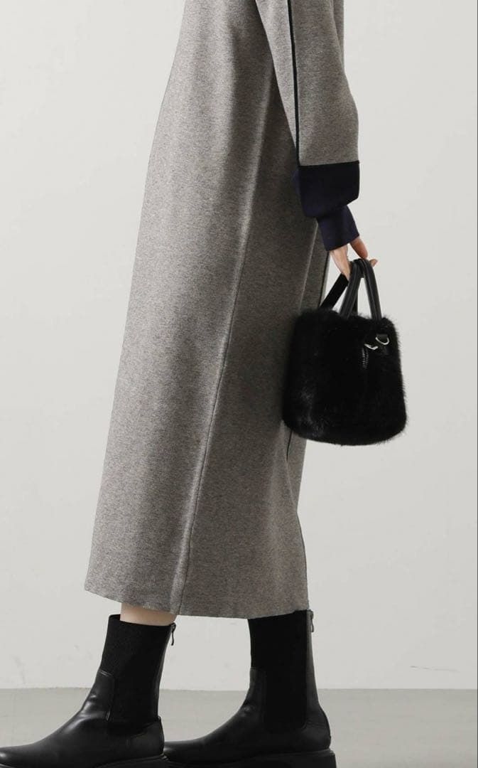 Gready Brilliantライン配色ミラノリブワンピース　グレー