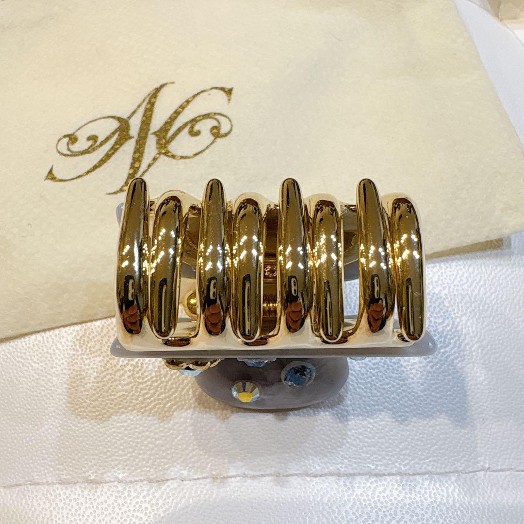 【極美品】acca マーブルライトブルー　一点物　ビジュー付きヘアクリップ