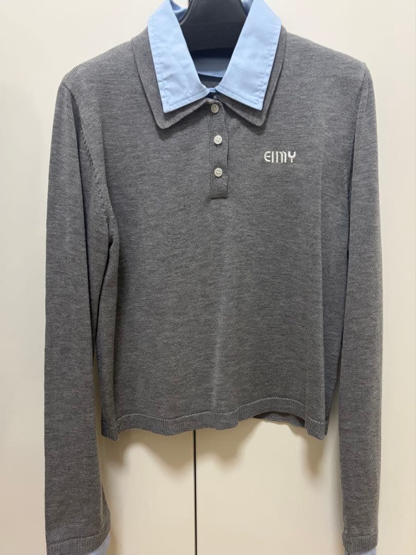 エイミーエストワール ダブルカラーデザインニット グレー eimyistoire