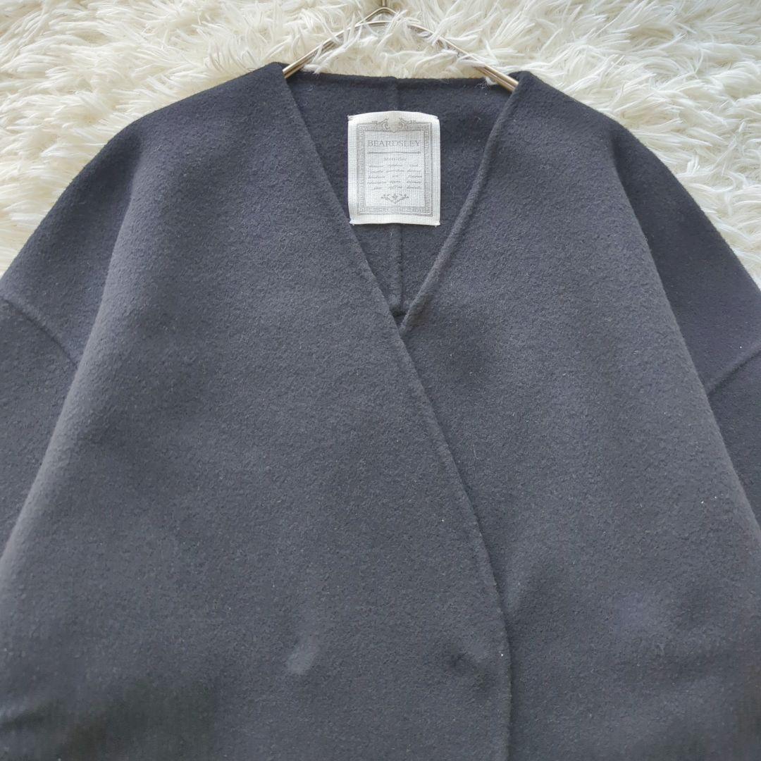 ビアズリー　ショートリバーコート　美品　ノーカラーコート　ウール　完売　アウター