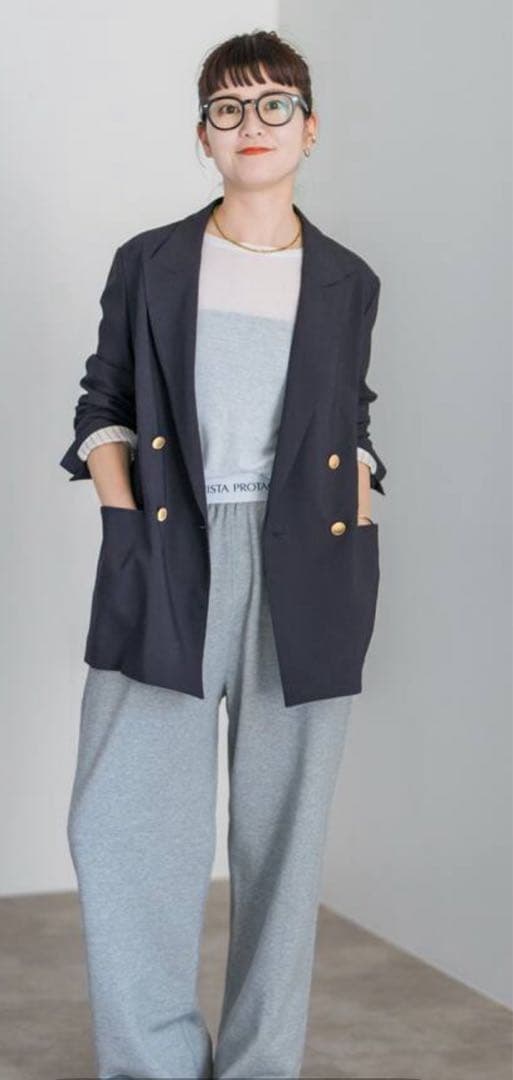 ecomamaスピックアンドスパンプレーンウィーブダブルブレストジャケット