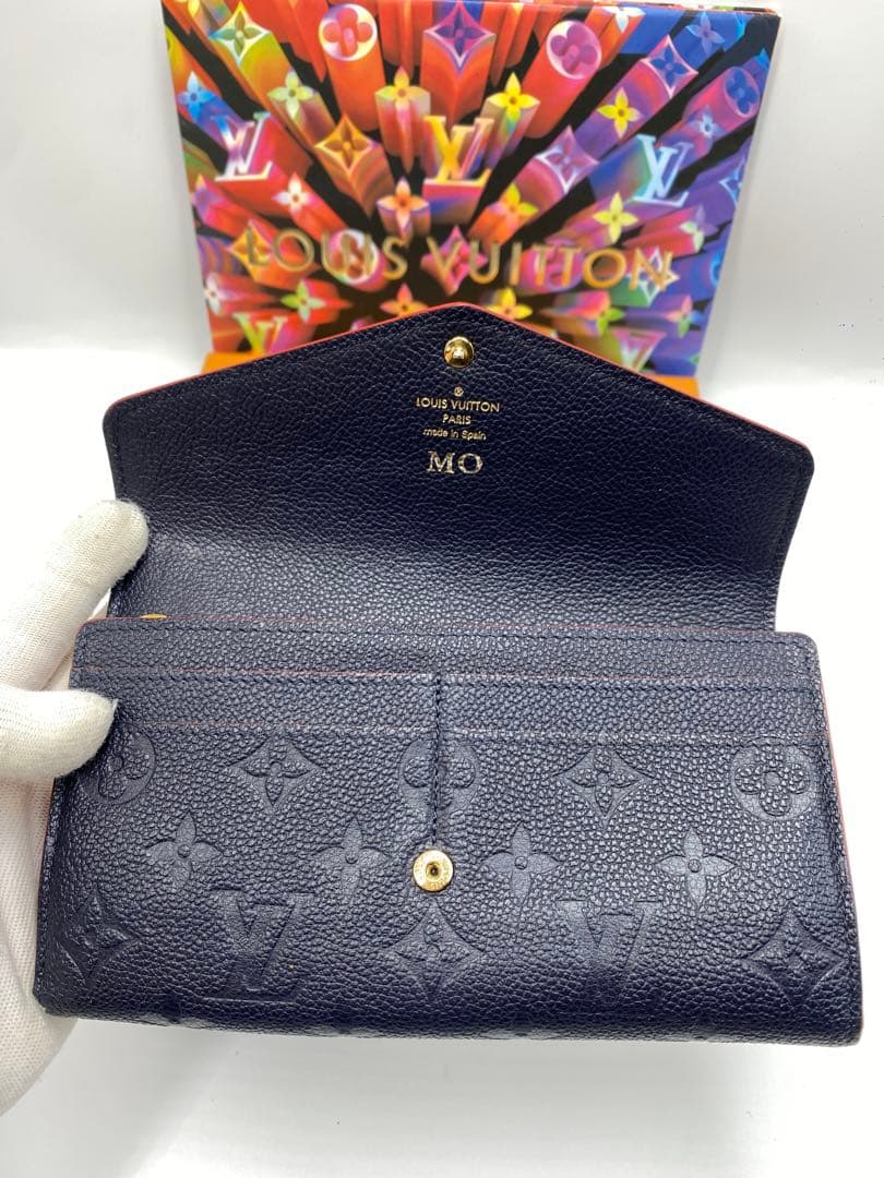 良品 ルイヴィトン モノグラムアンプラント ポルトフォイユ サラ 財布 ネイビー