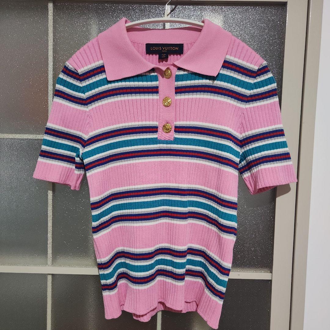LOUIS VUITTON ピンク ストライプ ポロシャツ M