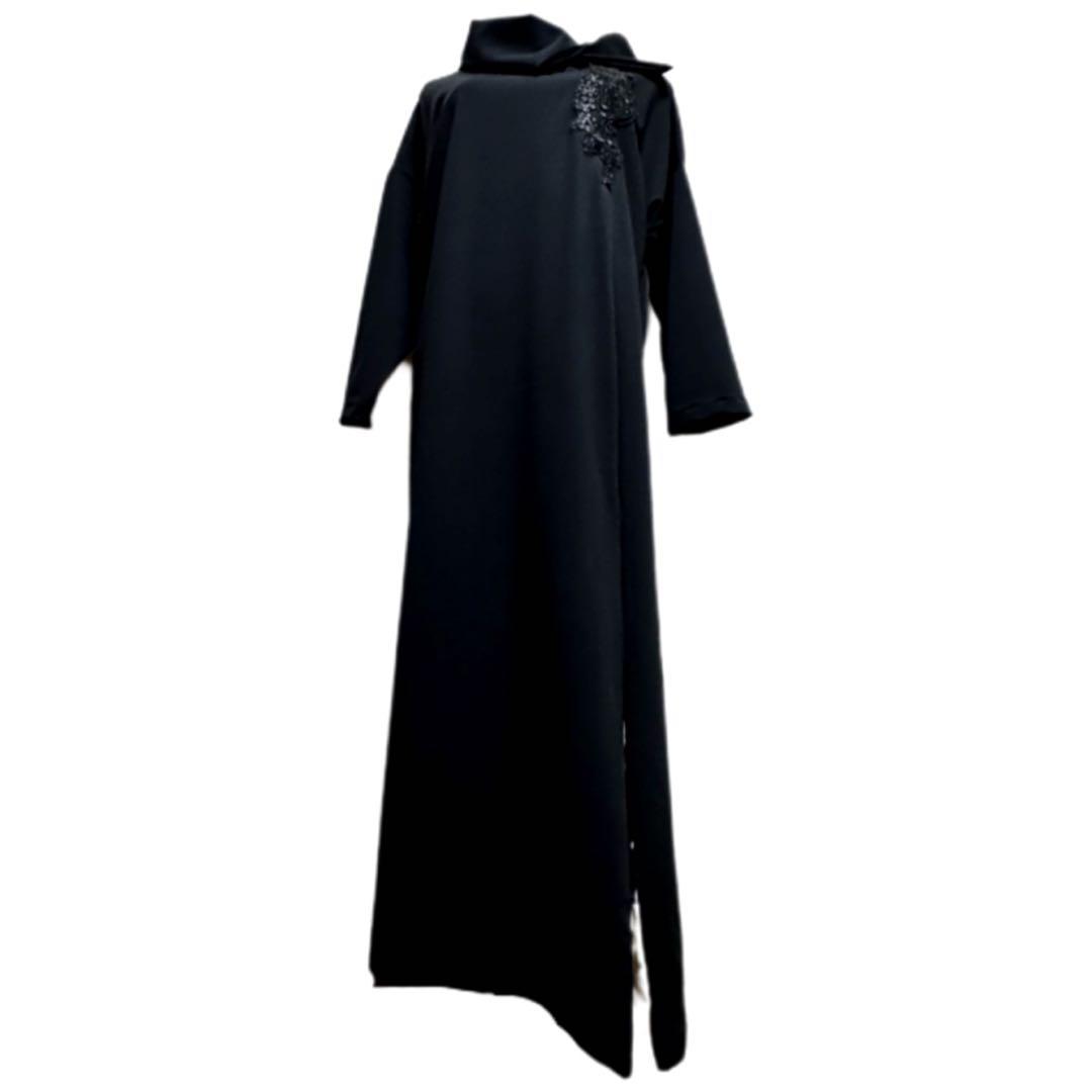 振袖　着物リメイク　ドレス　黒×花籠と牡丹や菊　和柄　ワンピース　ハンドメイド