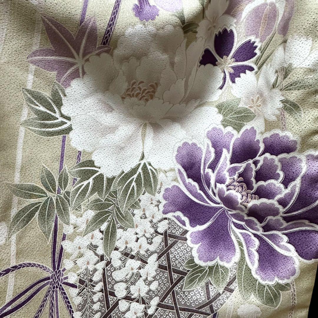 振袖　着物リメイク　ドレス　黒×花籠と牡丹や菊　和柄　ワンピース　ハンドメイド