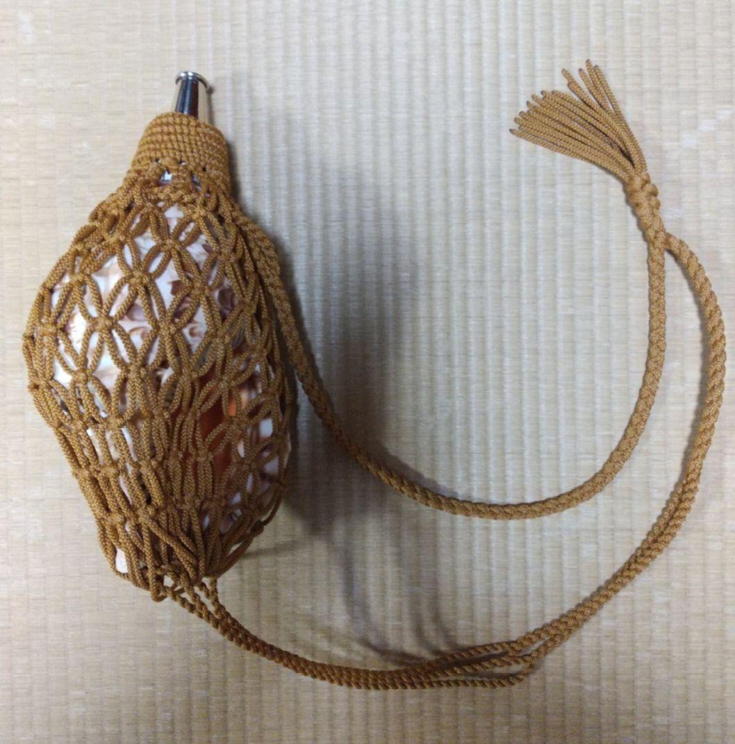 法螺貝　袋　大　からし色　七宝編み