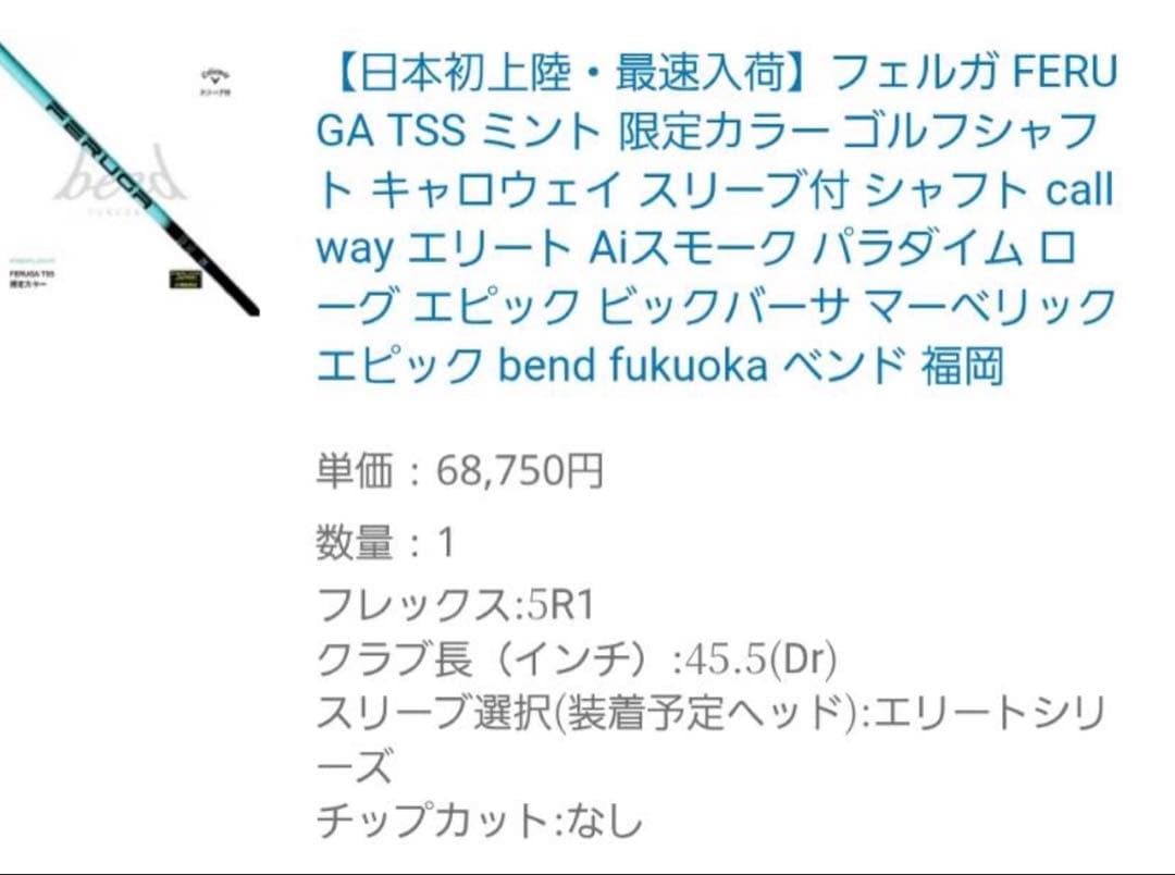 フェルガ FERUGA TSS ミント 限定カラー ゴルフシャフト 5R1
