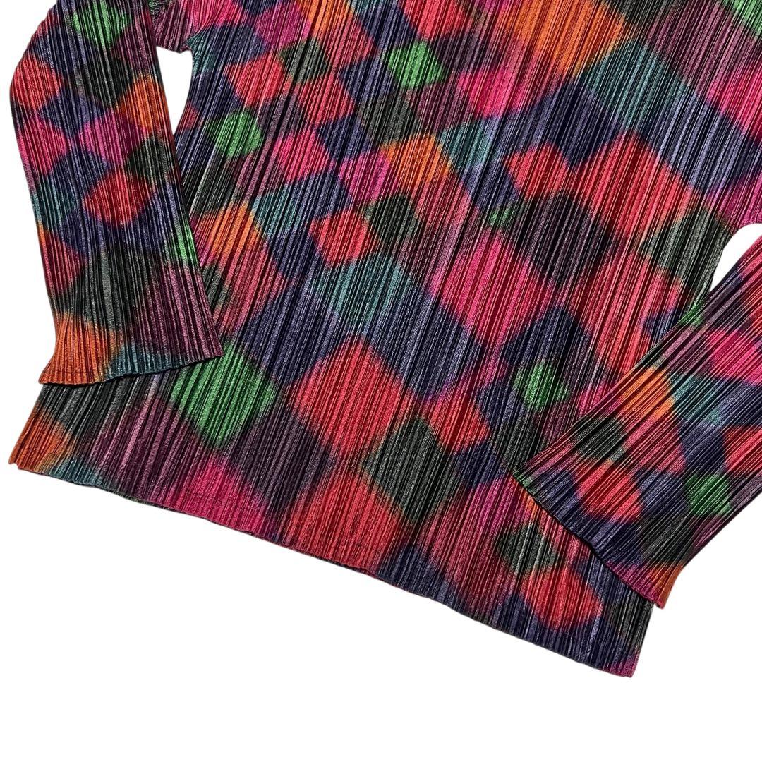 プリーツプリーズ 長袖シャツ カットソー L相当3 マルチカラー 総柄 ネオン