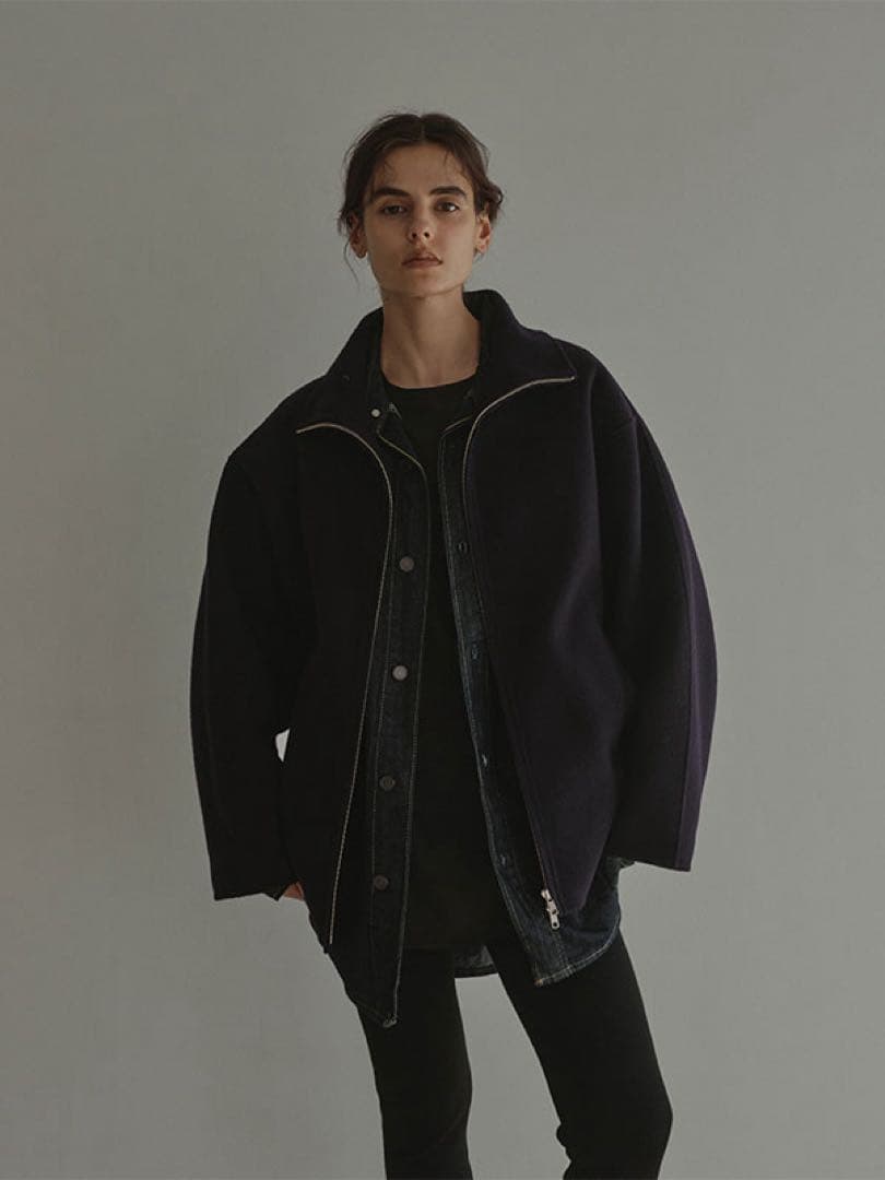 ETRE TOKYO メルトンスタンドネックリバーブルゾン Navy Sサイズ