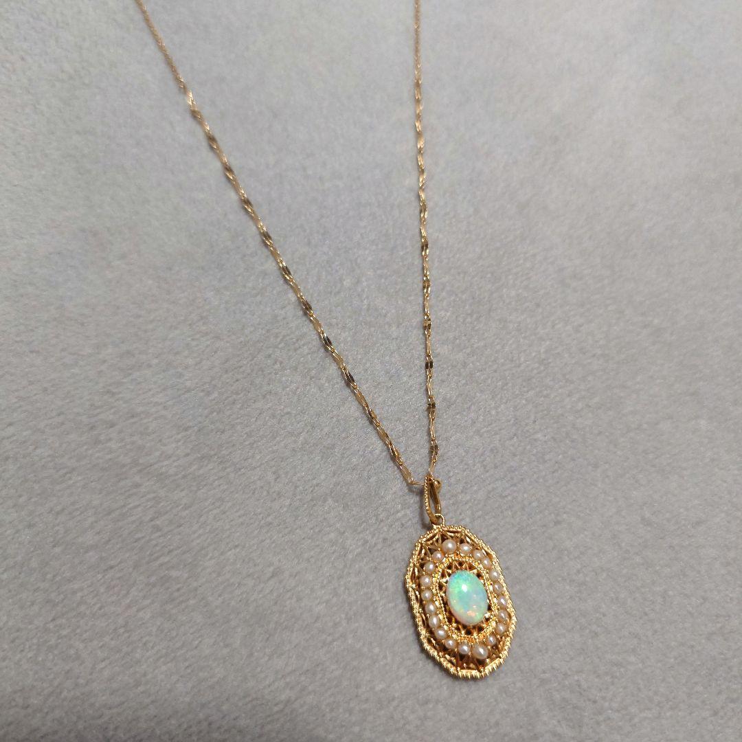 アガット K14 オパールチャーム ネックレスチェーン