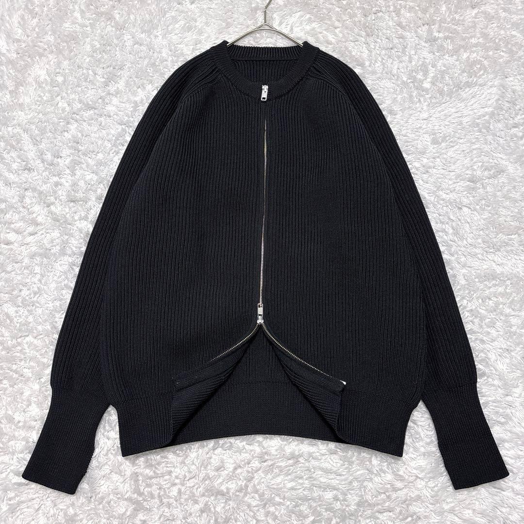 美品✨レインメーカー ドライバーズニット リブ編みニット ジップアップ 黒 46