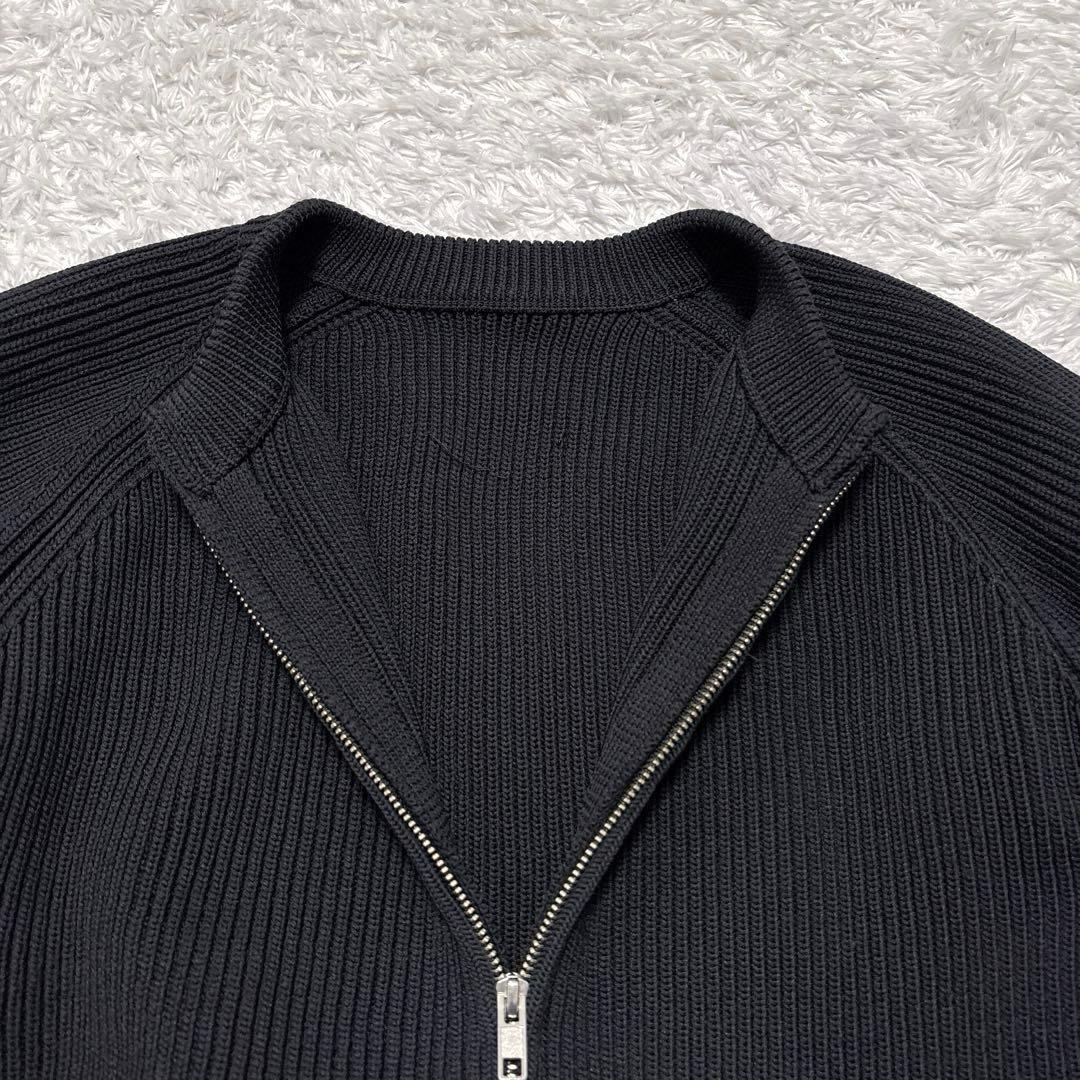 美品✨レインメーカー ドライバーズニット リブ編みニット ジップアップ 黒 46