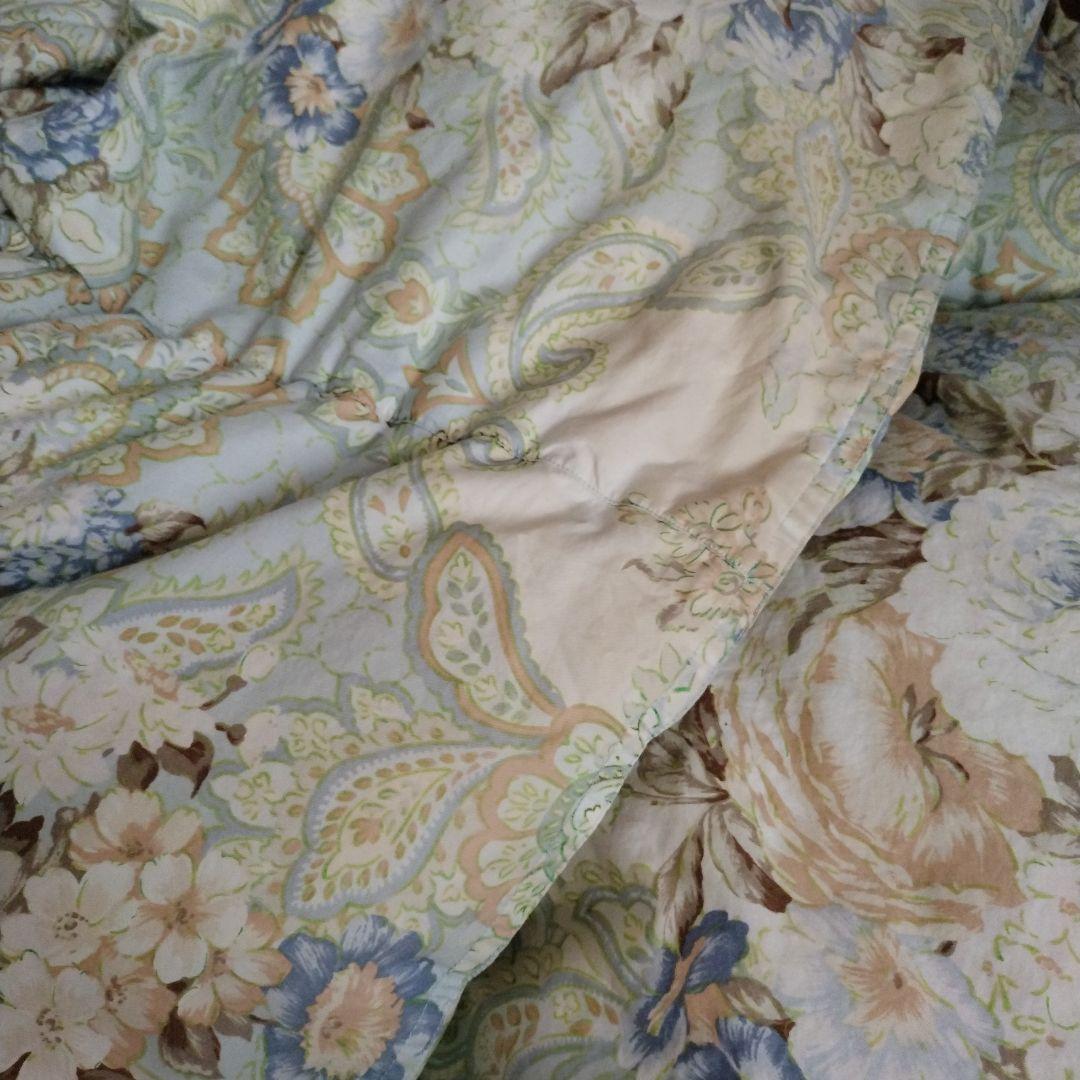 羽毛布団 ダブル ブルー系花柄 190x210cm ダウン90%フェザー10%