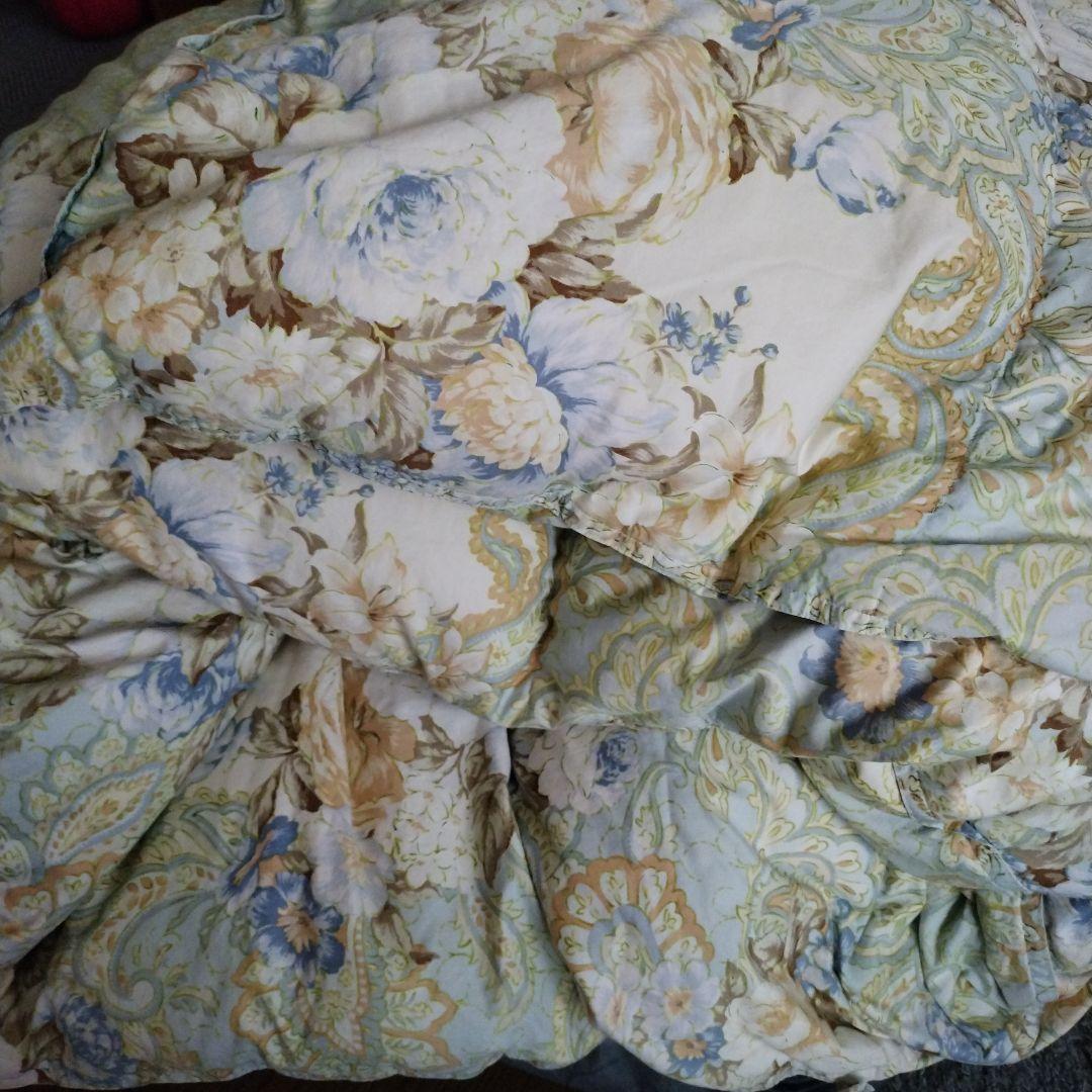 羽毛布団 ダブル ブルー系花柄 190x210cm ダウン90%フェザー10%