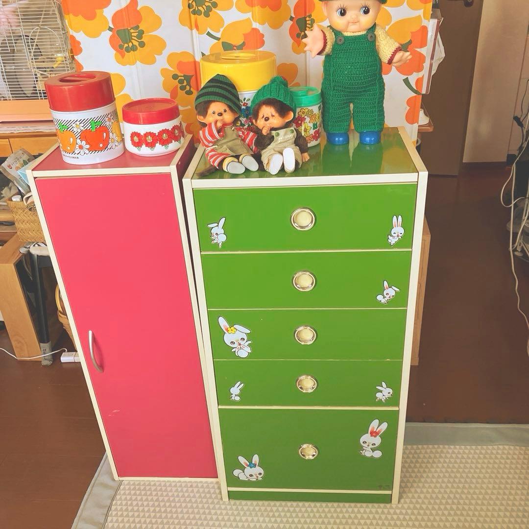レトロポップ 木製 5段 チェスト 箪笥 グリーン昭和レトロ 引き出し 緑