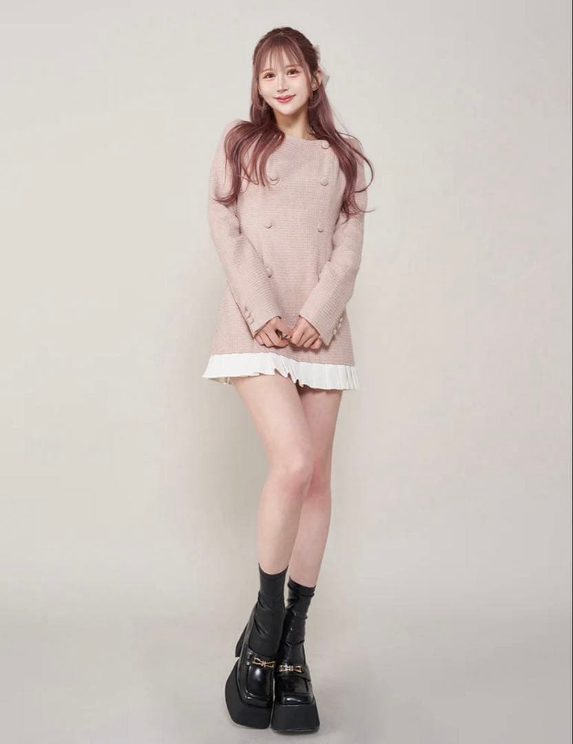 新品タグ付き　Darich プリーツドッキングツイードミニワンピース (ピンク)