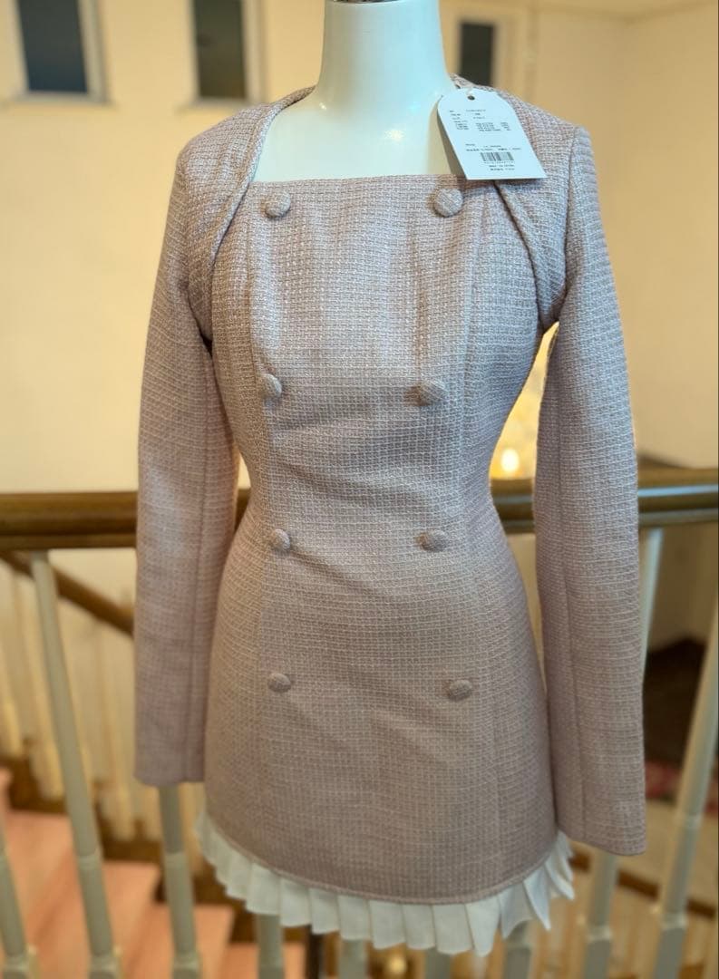 新品タグ付き　Darich プリーツドッキングツイードミニワンピース (ピンク)