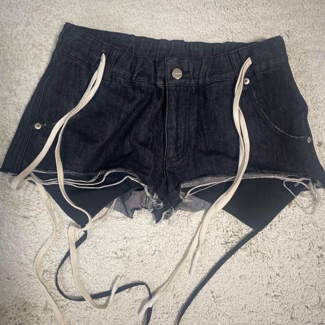 パンツ S garter denim shorts black M