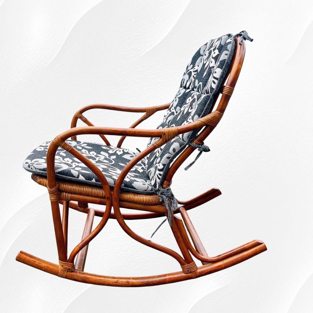 【美品】光製作所 ラタン ロッキングチェア ハイバック　藤　天然木　クッション付