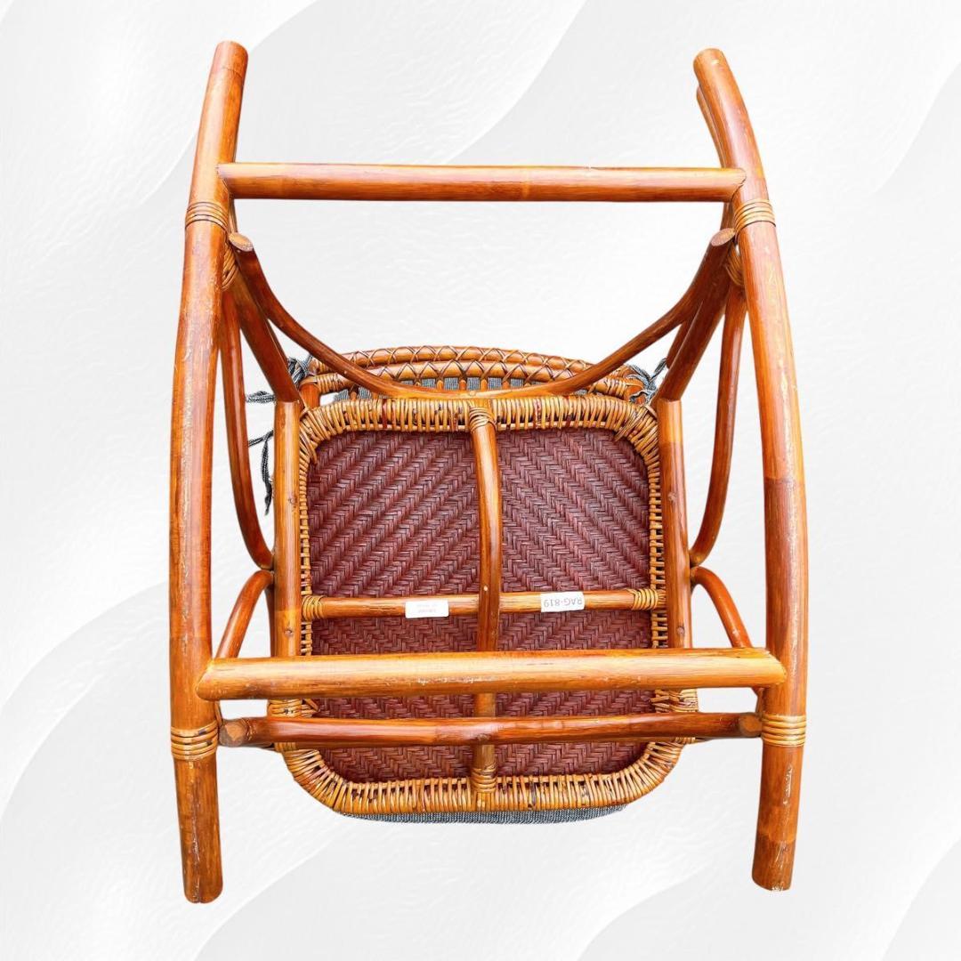 【美品】光製作所 ラタン ロッキングチェア ハイバック　藤　天然木　クッション付
