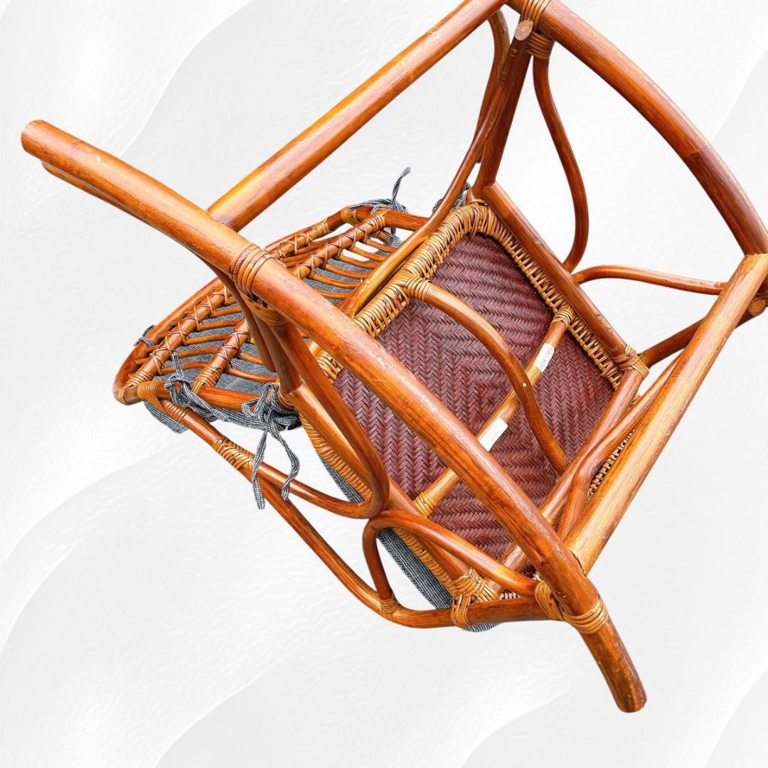 【美品】光製作所 ラタン ロッキングチェア ハイバック　藤　天然木　クッション付