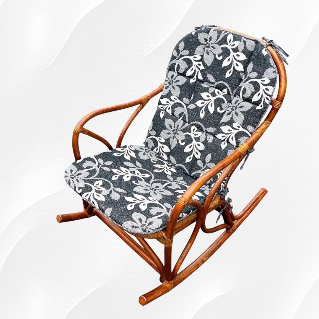 【美品】光製作所 ラタン ロッキングチェア ハイバック　藤　天然木　クッション付