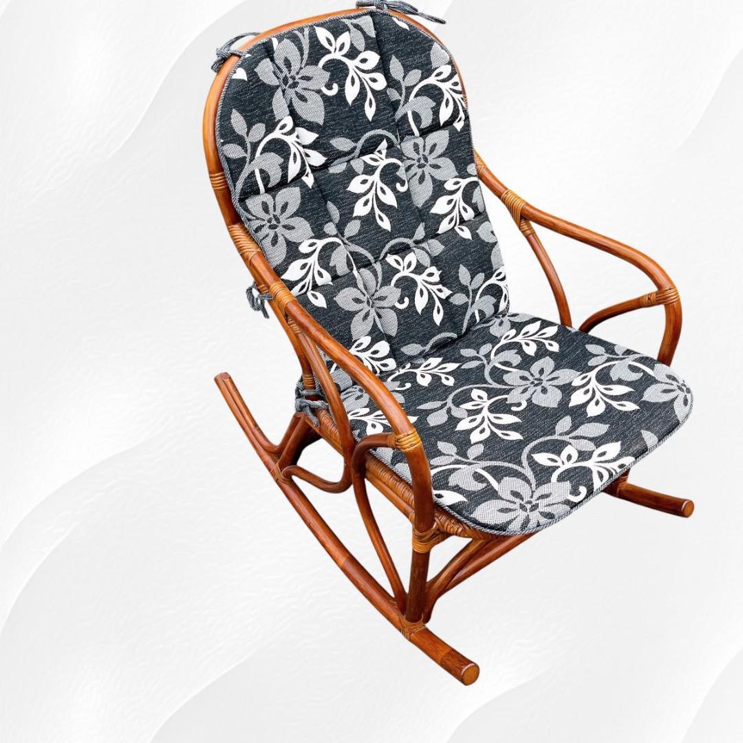 【美品】光製作所 ラタン ロッキングチェア ハイバック　藤　天然木　クッション付