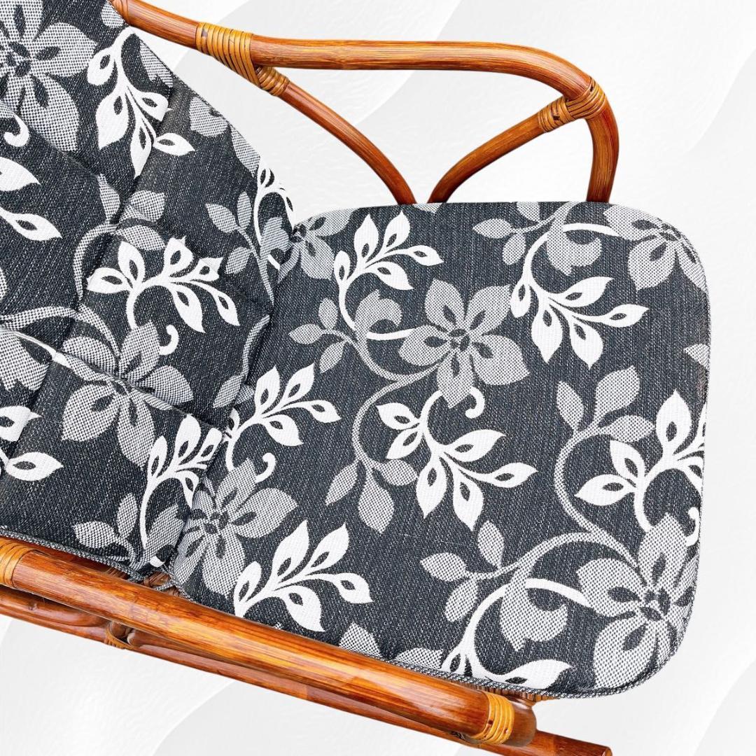 【美品】光製作所 ラタン ロッキングチェア ハイバック　藤　天然木　クッション付