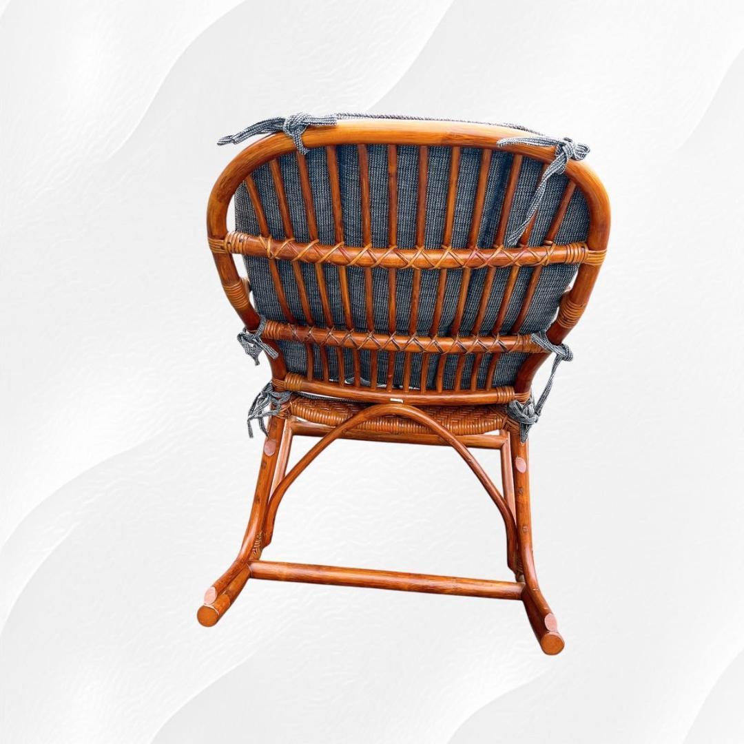 【美品】光製作所 ラタン ロッキングチェア ハイバック　藤　天然木　クッション付