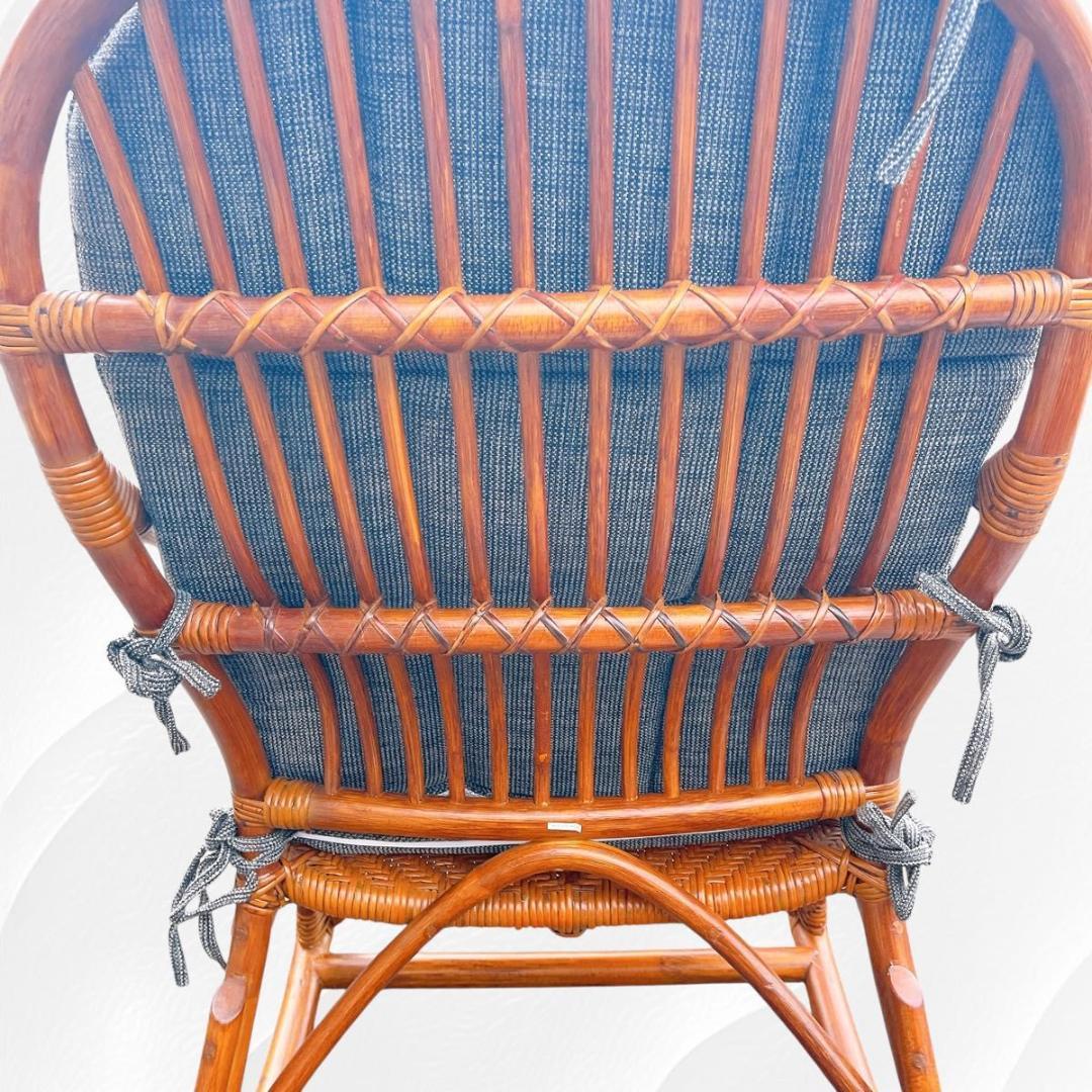【美品】光製作所 ラタン ロッキングチェア ハイバック　藤　天然木　クッション付