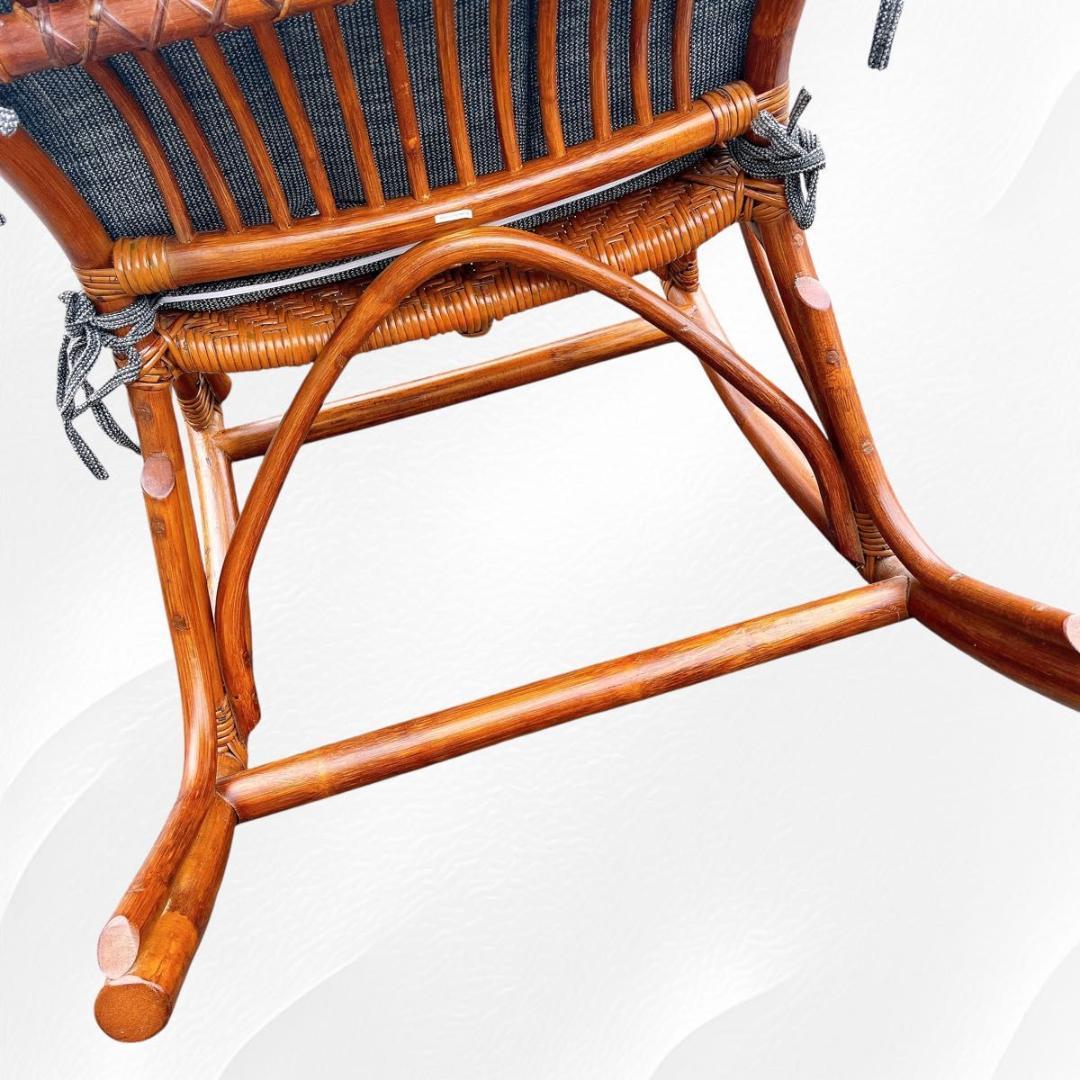 【美品】光製作所 ラタン ロッキングチェア ハイバック　藤　天然木　クッション付