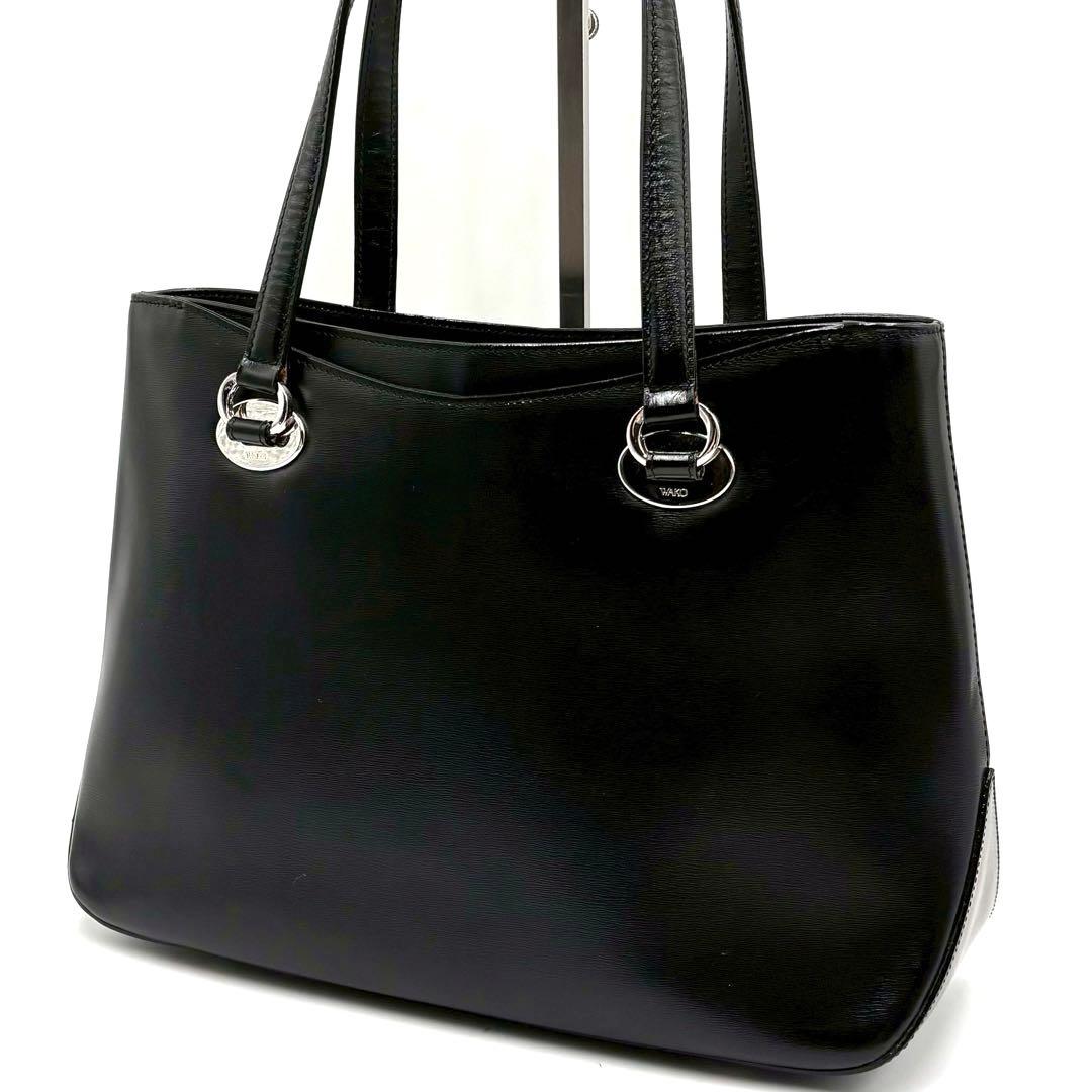 【美品】 WAKO ワコウ ハンドバッグ ブラック ハンドバッグ ロゴ