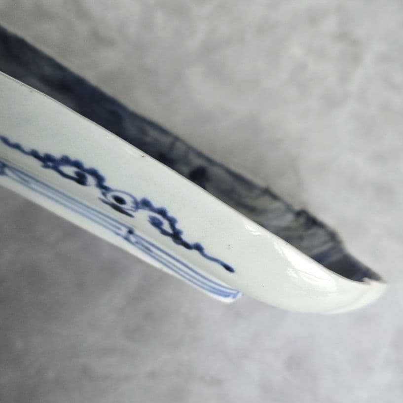 古伊万里　染付　隅入長皿　型紙摺印判　江戸時代　骨董　アンティーク