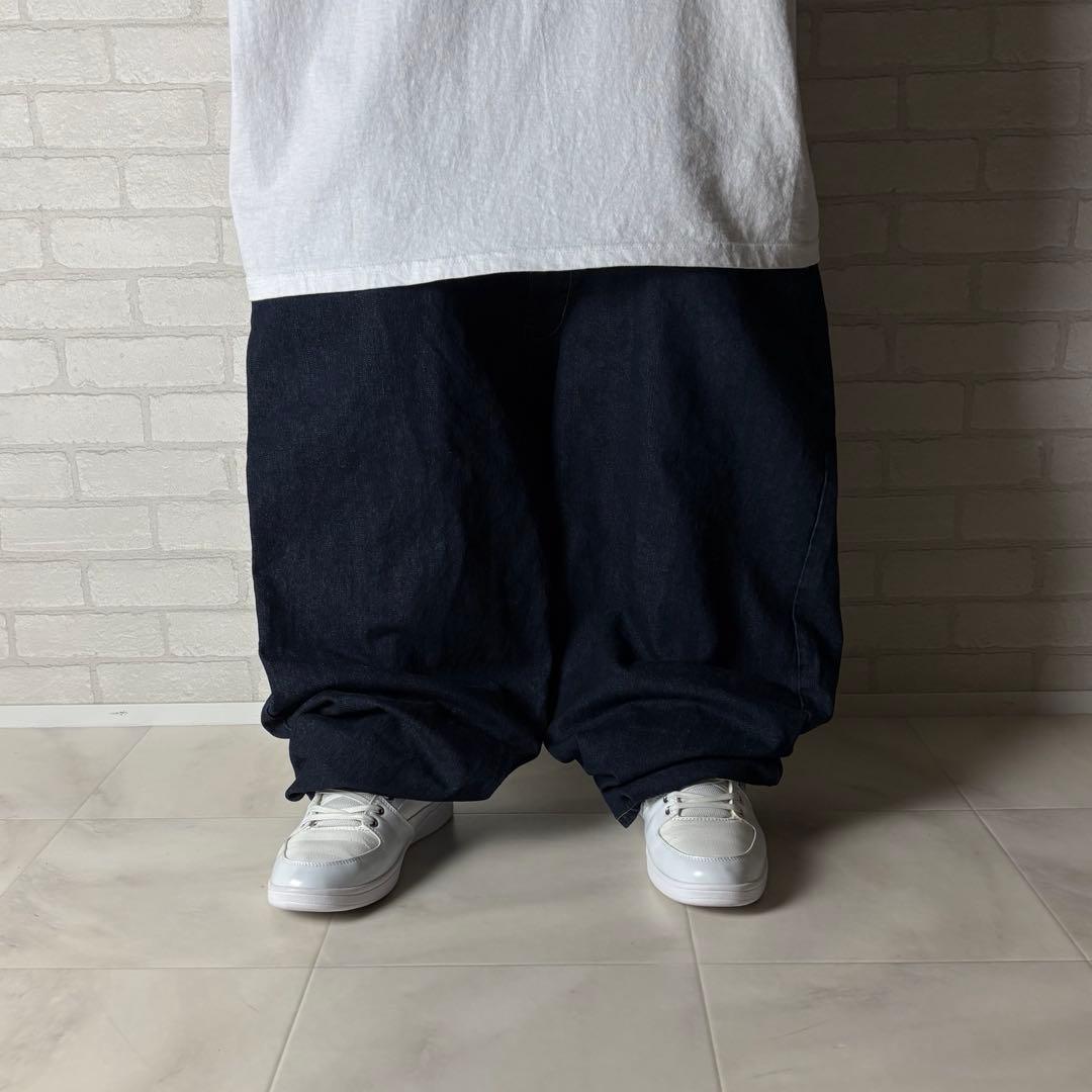 規格外！w50 カールカナイ 超極太 デニム バギーパンツ 濃紺 プリント B系