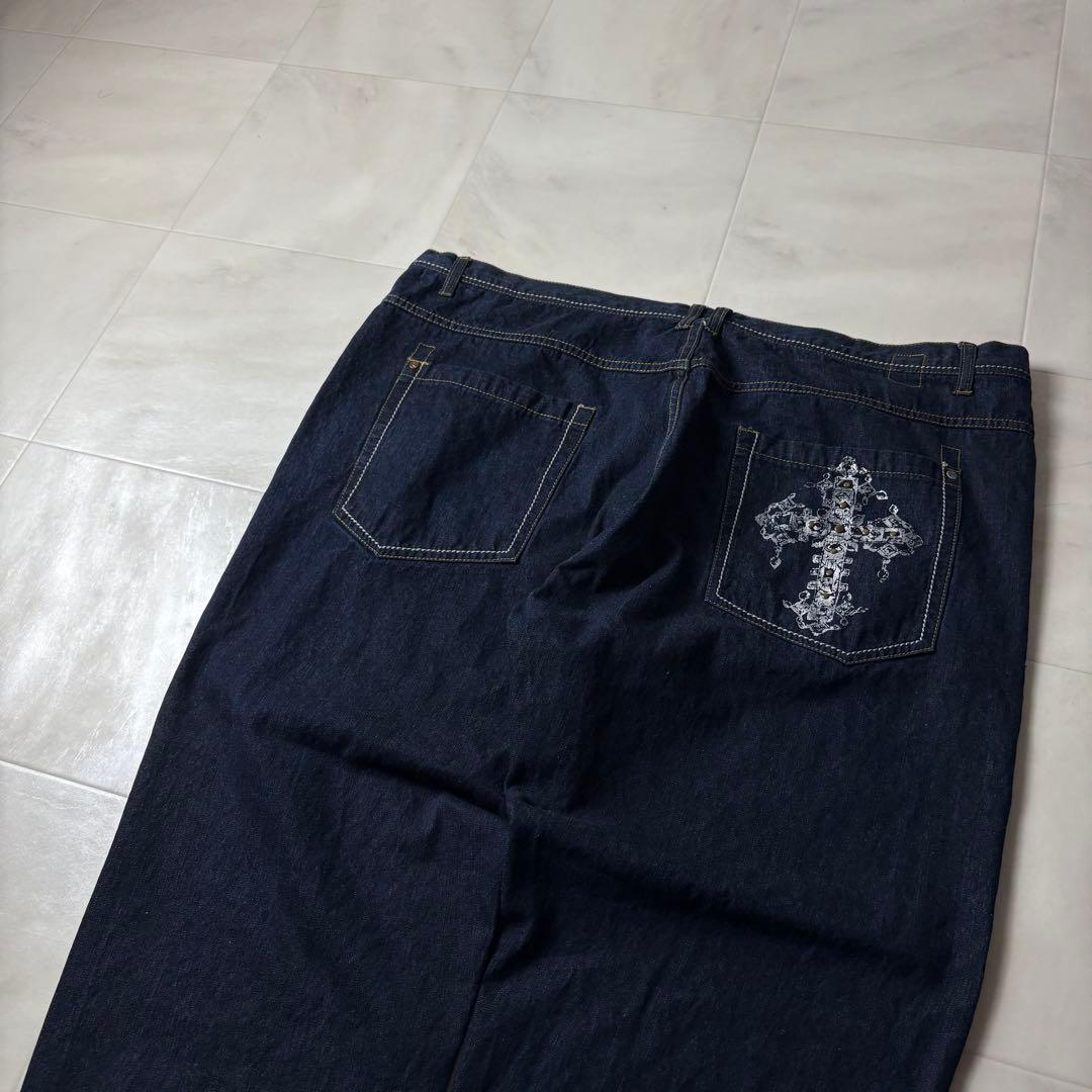 規格外！w50 カールカナイ 超極太 デニム バギーパンツ 濃紺 プリント B系