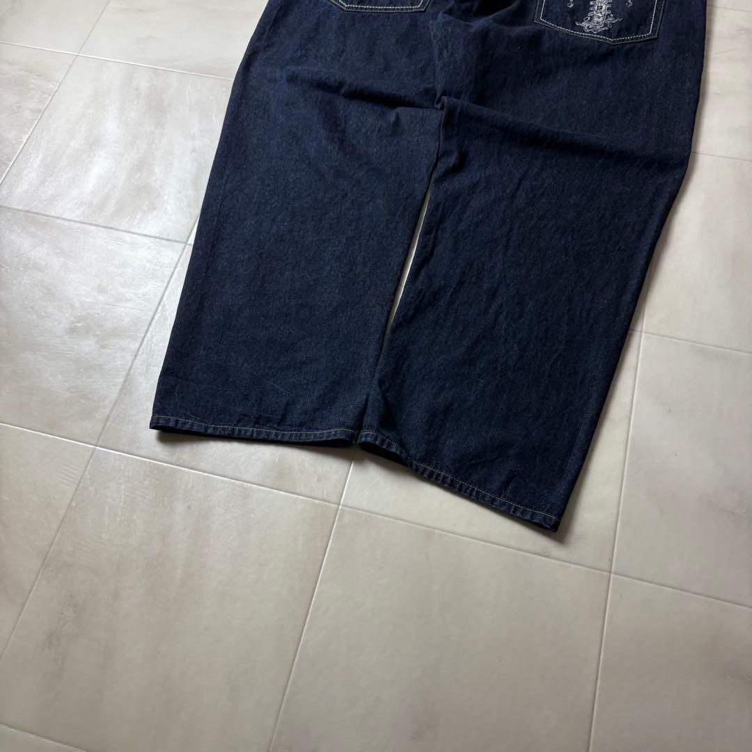 規格外！w50 カールカナイ 超極太 デニム バギーパンツ 濃紺 プリント B系