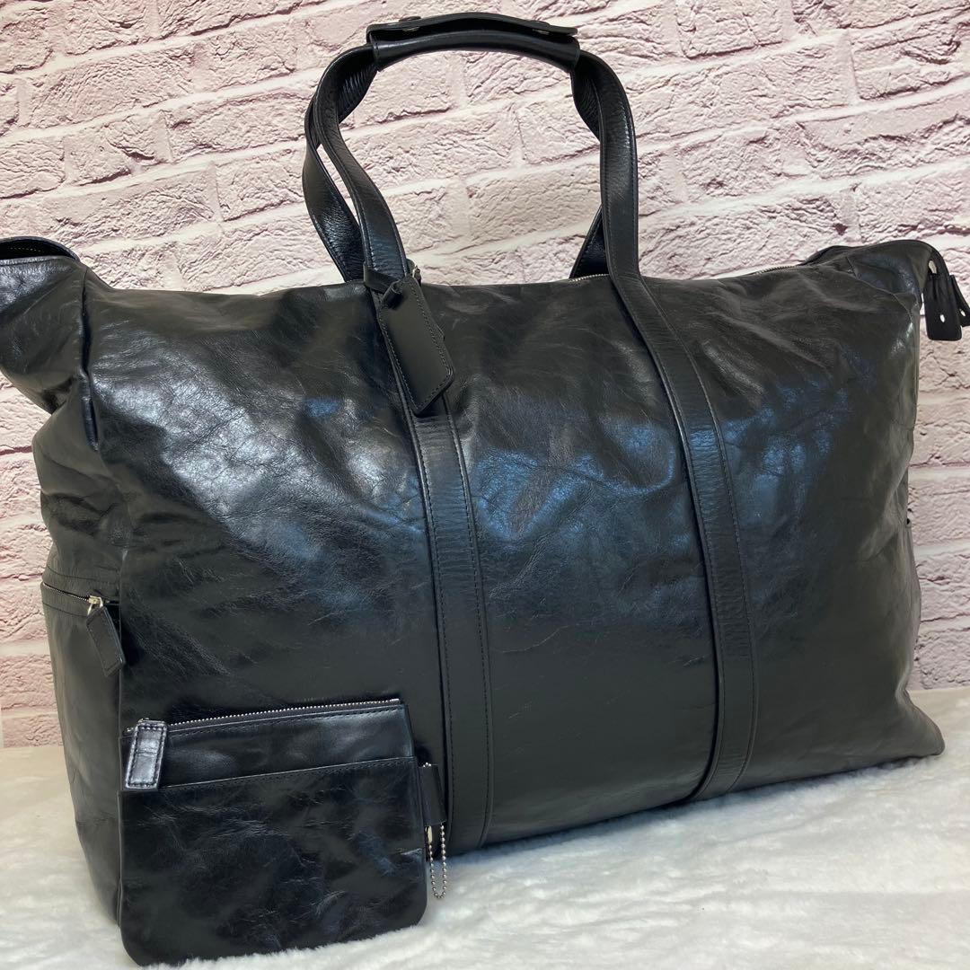 美品 ポーター SHAPE ボストンバッグ 牛ステア 光沢 撥水加工 ポーチ付