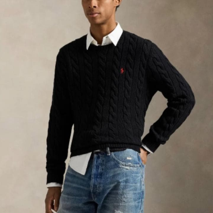 黒S【新品タグ付】POLO ラルフローレン コットン ケーブル セーターメンズ