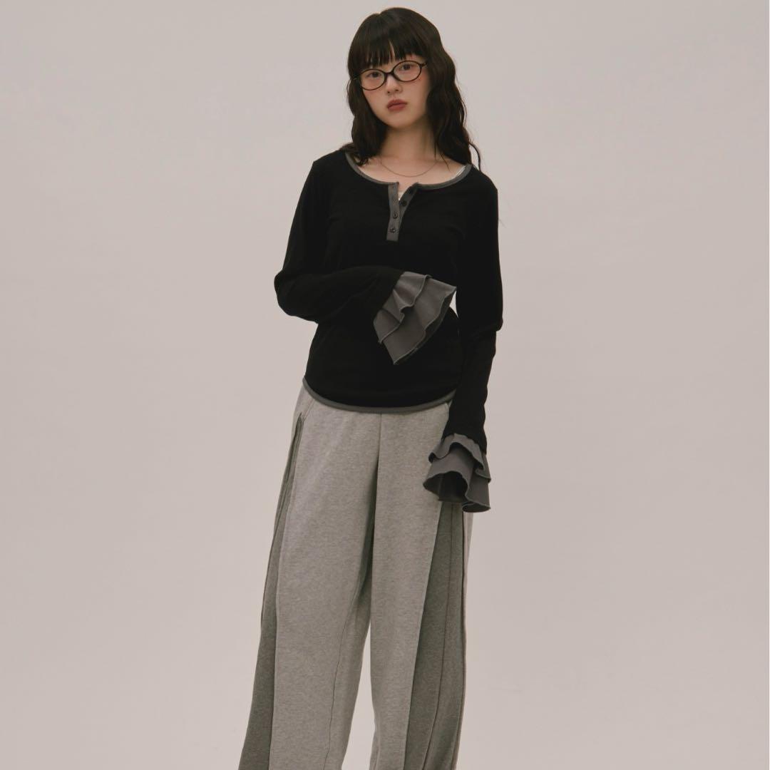 loin nuit ロワンニュイ ベルスリーブリブトップス