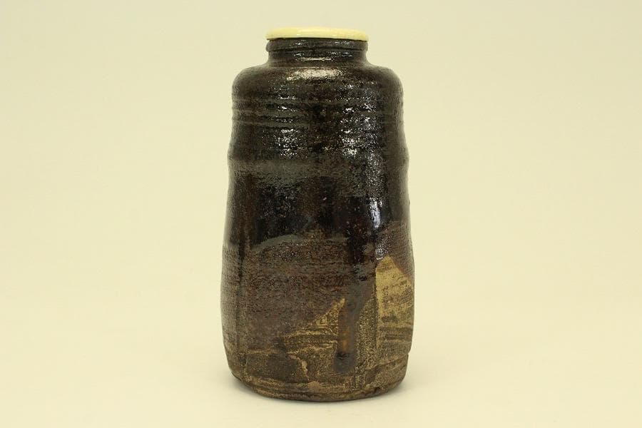 茶道具 黒織部 時代 茶入 良蓋(A774)