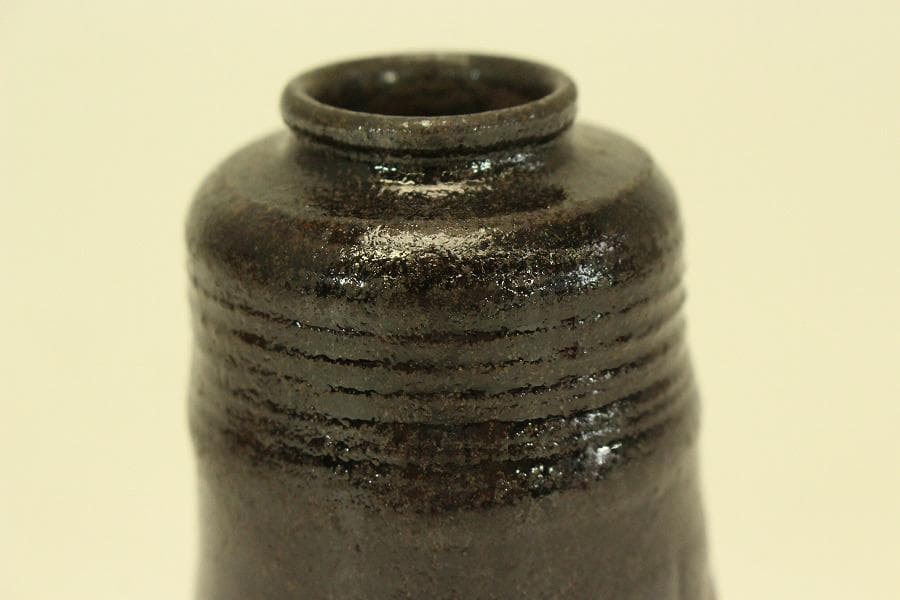 茶道具 黒織部 時代 茶入 良蓋(A774)